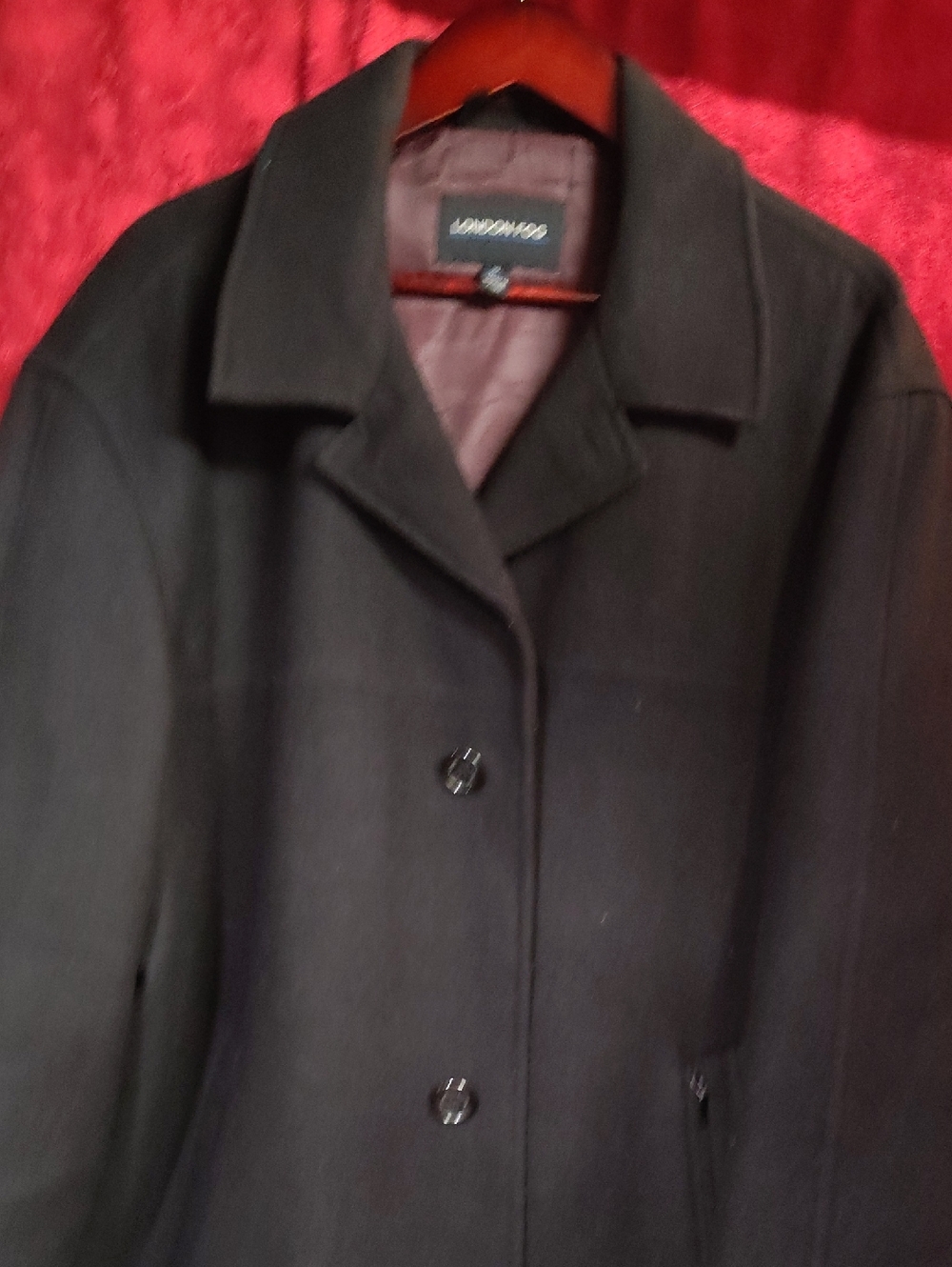 London  Fog Men's Black Wool Pea Coat with Notch Collar